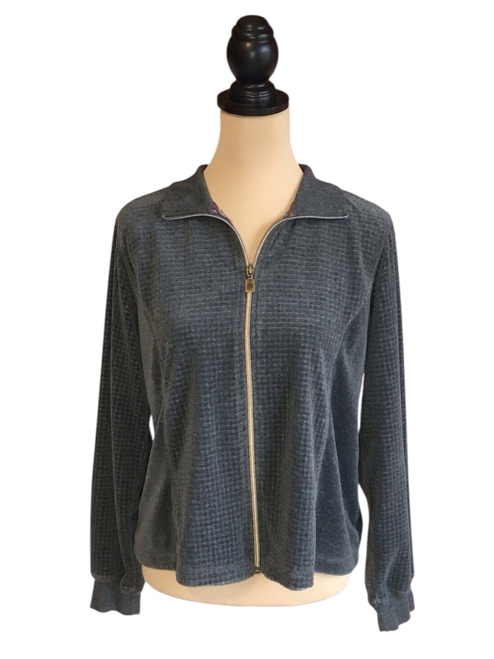 Oleg Cassini Grey Textured Velour Track Jacket, Women's Large